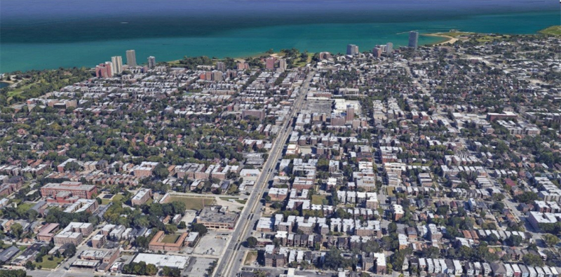 Community Desk Chicago and South Shore Google Earth image
